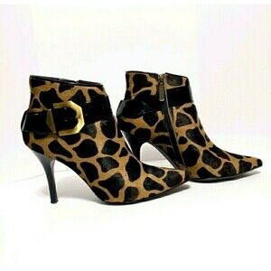 𝅺linea Paolo Women's Kasey Camel Safari Print High Stiletto Ankle Boots Size 9.5